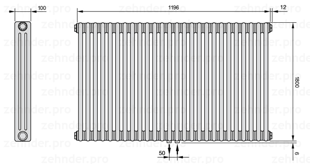 Схема (чертеж) Радиатор Zehnder Charleston 3180/26 №5410 Technoline TL